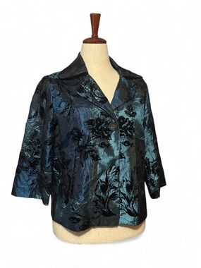 Susan Graver Iridescent Taffeta Smocked Velvet Floral Jacket